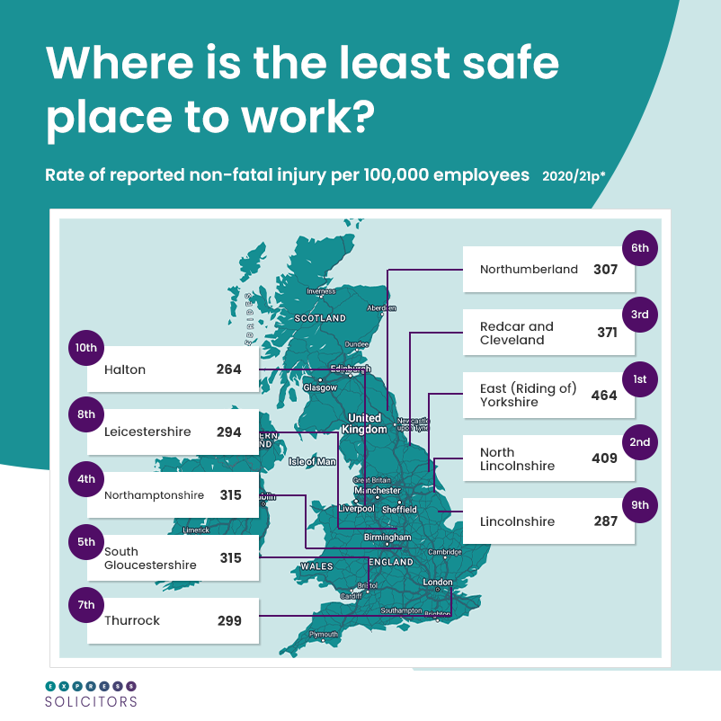 map of the least safe places to work in UK