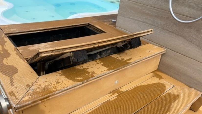 An image of the hot tub on the decking.
